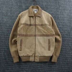 Repage Leather Knit Bomber Jacket Mens Large Tan Vintage Mixed Media